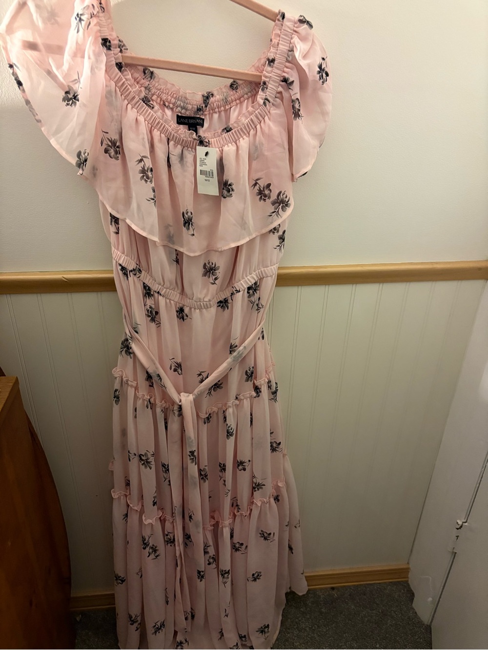Lane Bryant Womens 10/12 Blush Pink Floral Off Shoulder Maxi Dress NWT